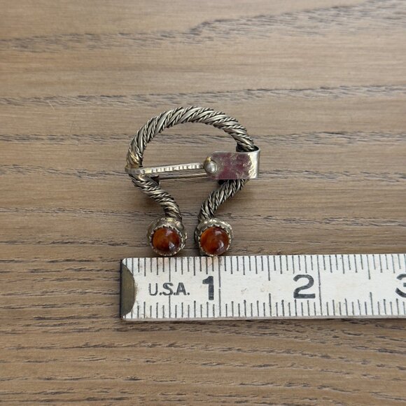 Vintage Latvian Designer Brooch Pin Viking Baltic Stone Metal Brass Tone - Picture 3 of 8